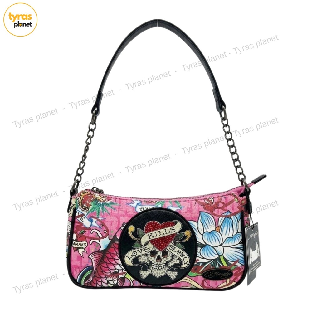 Ed Hardy Love Kills Slowly Pink Rhinestone Hobo Bag Y2K Purse NWT
